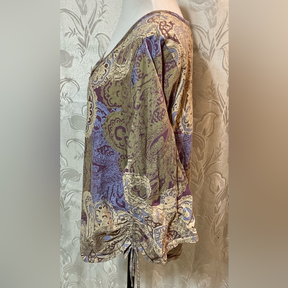 Caribbean Joe Purple Tan 3/4 Sleeve Cinched Side Top - Picture 2 of 5